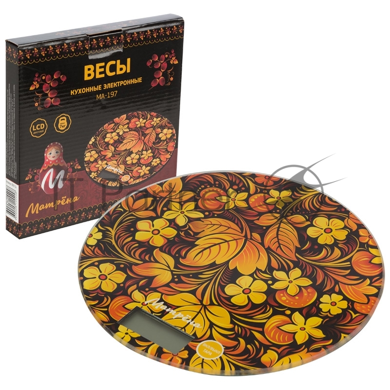 Весы кухонные электронные МАТРЁНА МА-197, 7 кг, хохлома