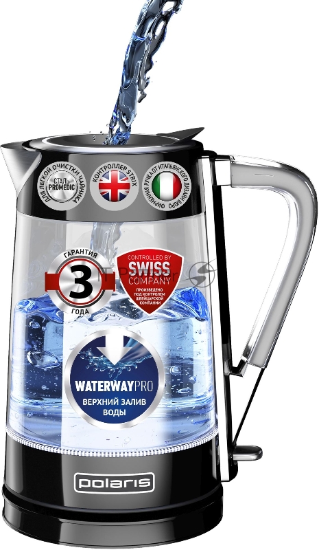 Электрический чайник Polaris PWK 1715 CGL 1.7л. 2200Вт черный (корпус: стекло)