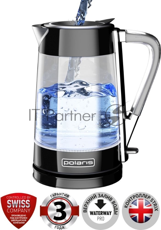 Электрический чайник Polaris PWK 1715 CGL 1.7л. 2200Вт черный (корпус: стекло)