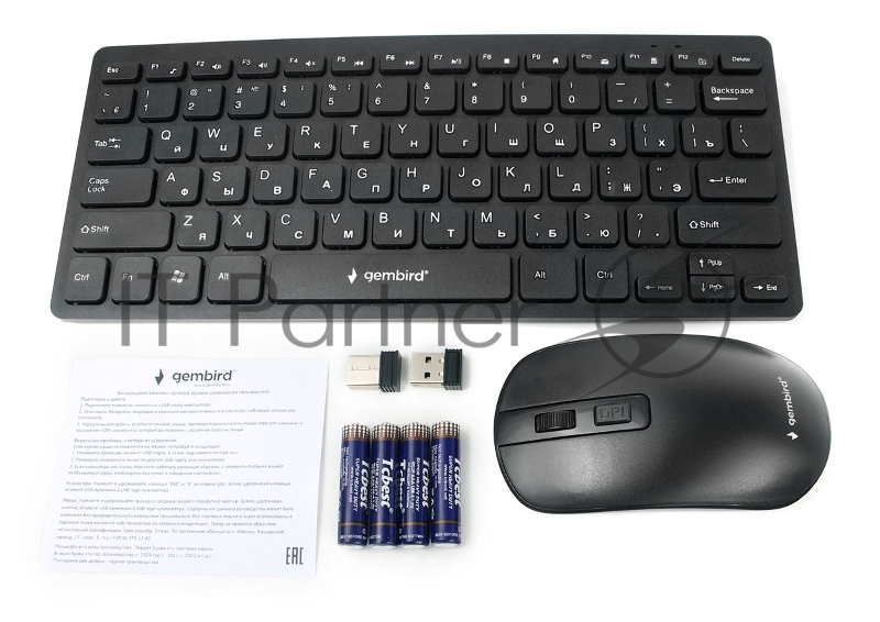 Комплект кл-ра+мышь беспров. Gembird KBS-9100, 2.4ГГц, чёрн, 84кл, 1600 DPI, бат. в компл.