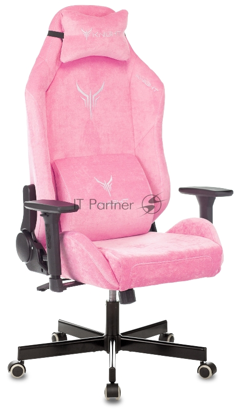 Кресло игровое Knight N1 Fabric розовый Velvet 36 с подголов. крестовина металл