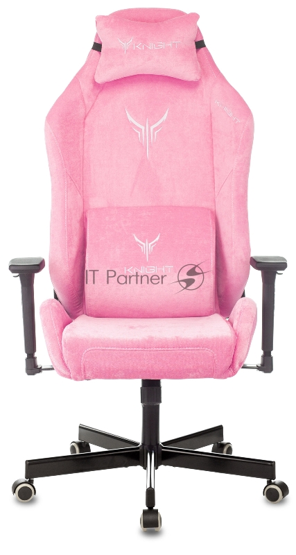 Кресло игровое Knight N1 Fabric розовый Velvet 36 с подголов. крестовина металл