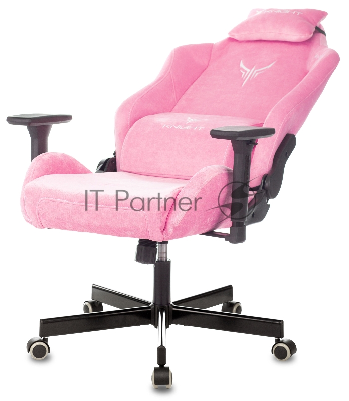 Кресло игровое Knight N1 Fabric розовый Velvet 36 с подголов. крестовина металл