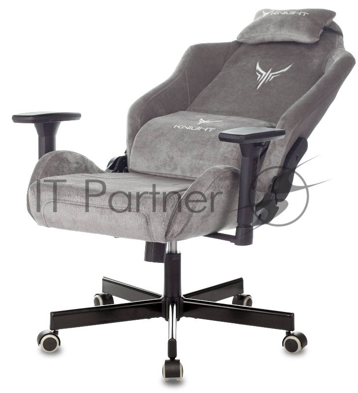 Кресло игровое Knight N1 Fabric серый Light-19 с подголов. крестовина металл