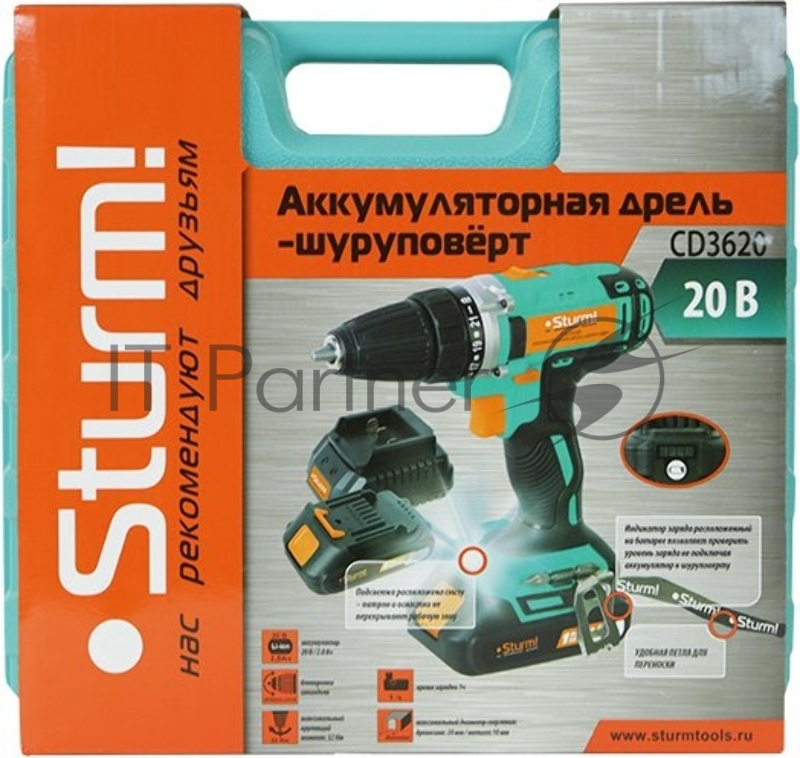 Дрель-шуруповерт Sturm! CD3620 аккум. патрон:быстрозажимной (кейс в комплекте)