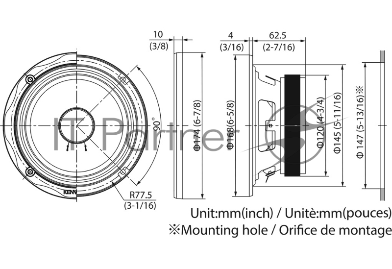 Колонки автомобильные Kenwood KFC-SPL65 (без решетки) 450Вт 94дБ 4Ом 17см (6 3/4дюйм) (ком.:2кол.) среднечастотные однополосные