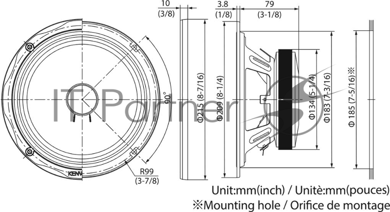 Колонки автомобильные Kenwood KFC-SPL80 (без решетки) 450Вт 97дБ 4Ом 20см (8дюйм) (ком.:2кол.) среднечастотные однополосные