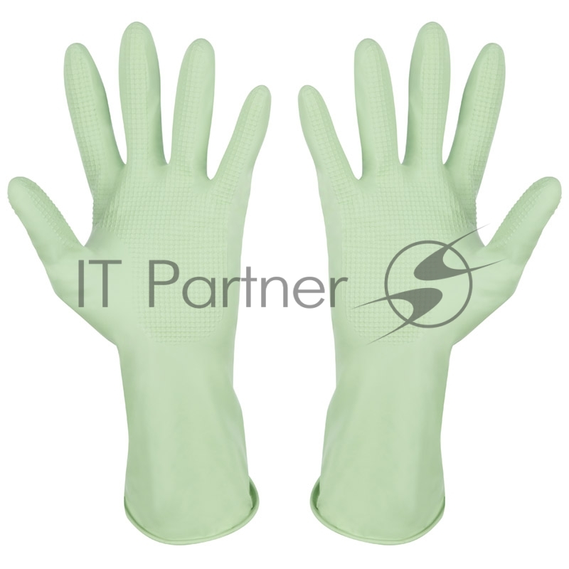 Перчатки латексные с хлопковым напылением, зеленые, размер L