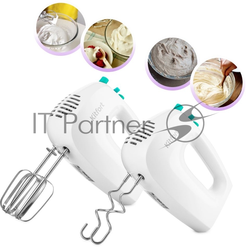 Миксер ручной Kitfort КТ-3071-3 250Вт белый/бирюзовый