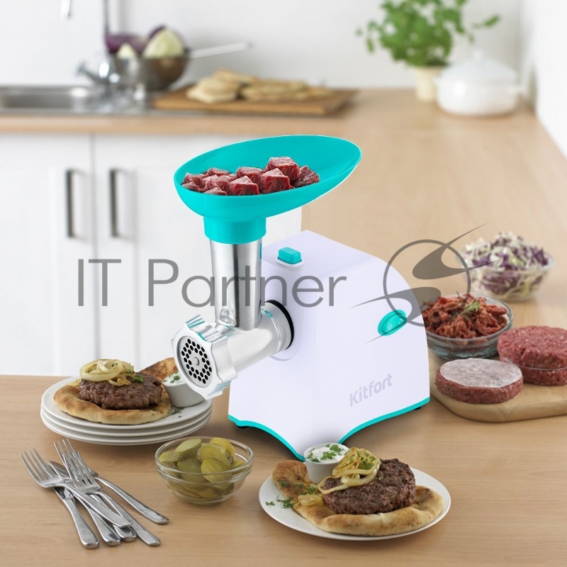 Мясорубка Kitfort КТ-2111-3 800Вт белый/бирюзовый