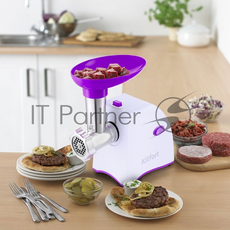 Мясорубка Kitfort КТ-2111-1 800Вт белый/фиолетовый