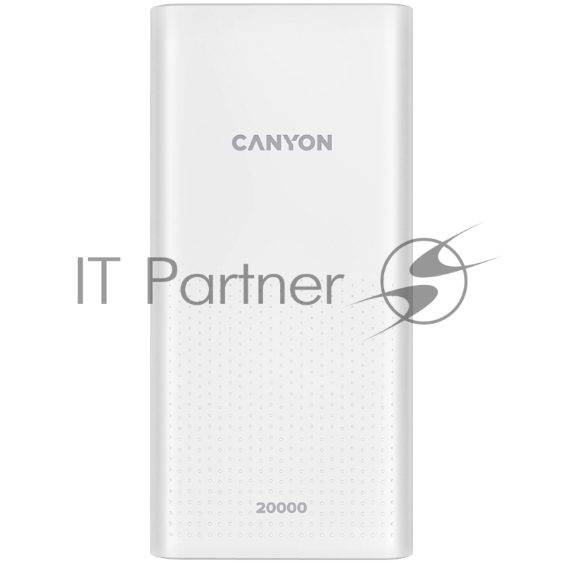 Мобильный аккумулятор (powerbank) CANYON PB-2001 Power bank 20000mAh Li-poly battery, Input 5V/2A , Output 5V/2.1A(Max) , 144*69*28.5mm, 0.440Kg, white