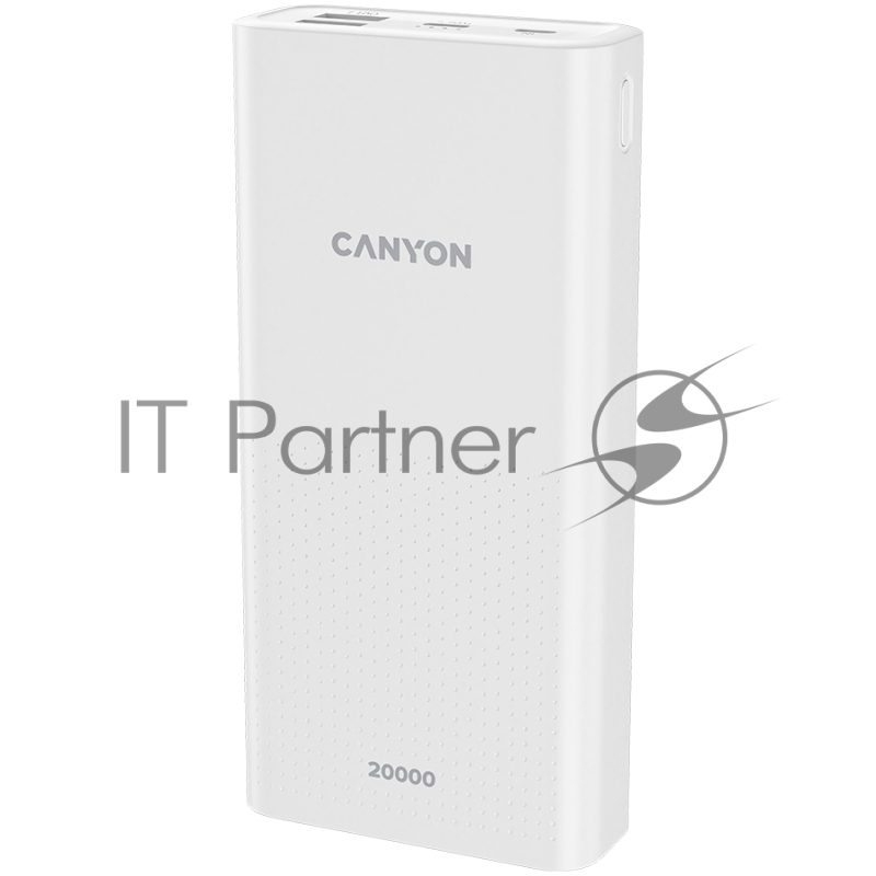 Мобильный аккумулятор (powerbank) CANYON PB-2001 Power bank 20000mAh Li-poly battery, Input 5V/2A , Output 5V/2.1A(Max) , 144*69*28.5mm, 0.440Kg, white