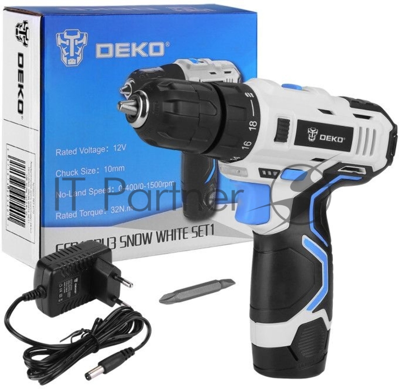 Дрель-шуруповерт Deko GCD12DU3 SNOW WHITE SET1 аккум. патрон:быстрозажимной