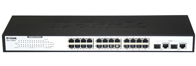 Коммутатор 1U 19 RM D-Link DES-1026G/E1A 24 порта 100Мбит/сек. + 2 порта 1Гбит/сек./SFP