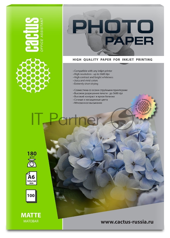 Фотобумага Cactus CS-MA6180100 A6/180г/м2/100л./белый матовое для струйной печати