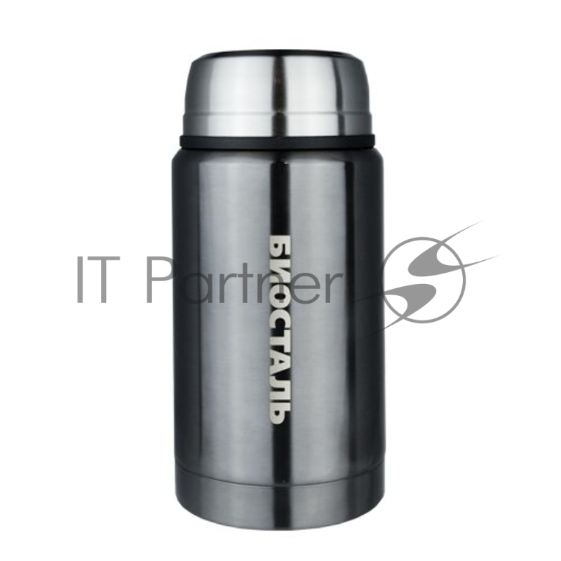 Термос BIOSTAL с широкой горловиной, суповой, цвет ВОРОНЕНАЯ СТАЛЬ, 0.75 л. С ЛОЖКОЙ