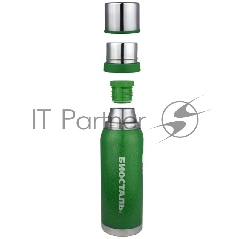 Термос Biostal Охота (1,2 литра), 2 чашки, зеленый