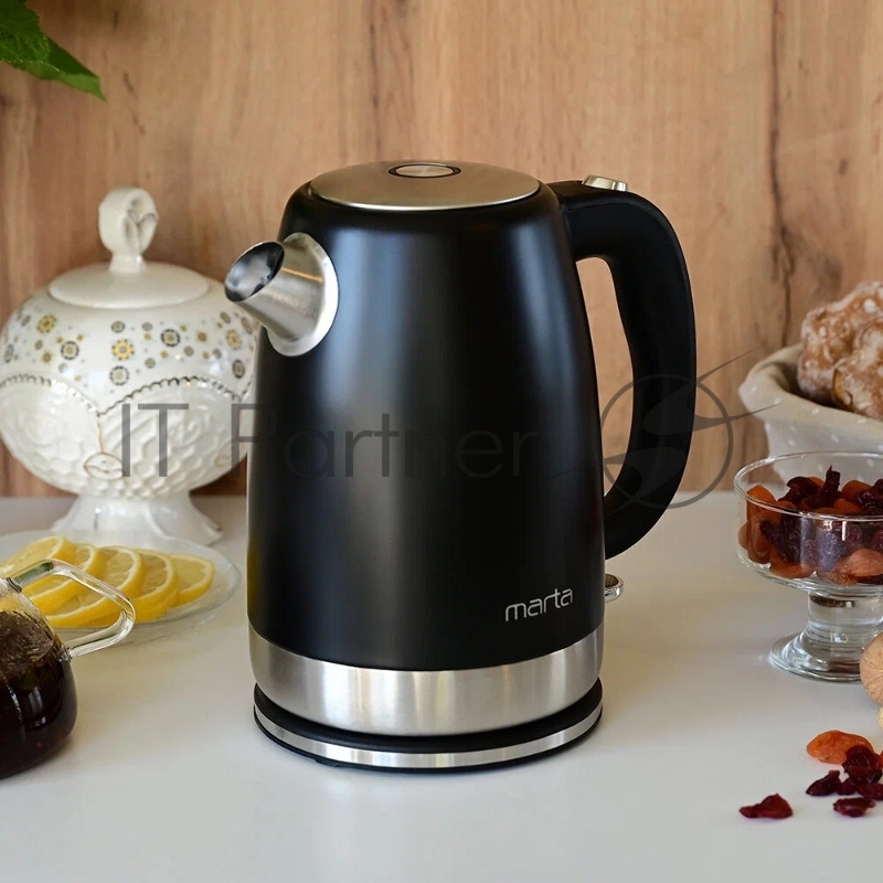 Чайник MARTA MT-4560 черный жемчуг, 2250W, 1.7л, шкала уровня воды, автоотключение при закипании/отсутствии воды, закрытый нагревательный элемент, световой индикатор, кнопка открытия крышки.