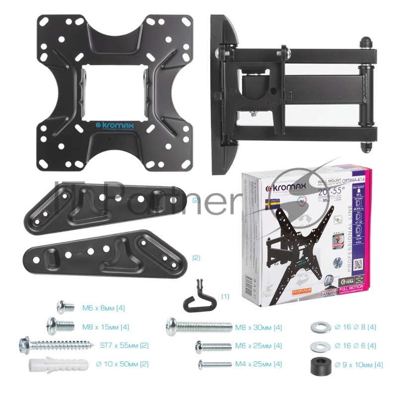 Кронштейн для ТВ KROMAX OPTIMA-414 black (max VESA 400x400 мм, настенный, наклонно-поворотный, max 30 кг) (29012)