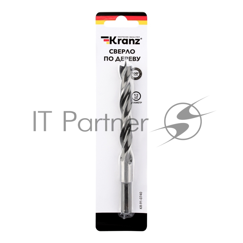 Сверло по дереву KRANZ 12х150 мм, цилиндрический хвостовик