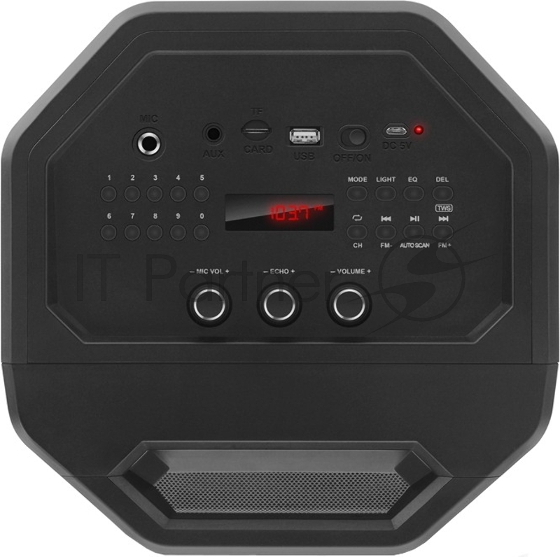 Мобильные колонки чёрные Sven PS-600 2.0 (2x25W, mini Jack, USB, Bluetooth, FM, micro SD, LED-дисплей, ПДУ, 2 x 4000 мA, LED подсветка)