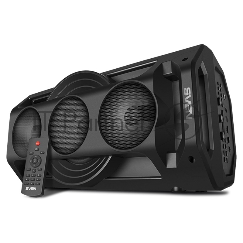 Мобильные колонки чёрные Sven PS-680 2.0 (2x32.5W, mini Jack, USB, Bluetooth, FM, micro SD, LED-дисплей, ПДУ, 2 x 4400 мA, LED подсветка)