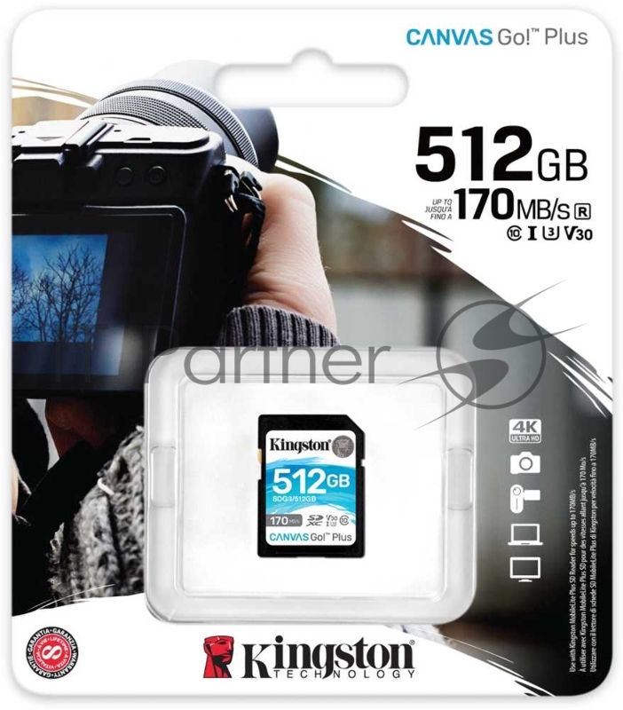 Флеш карта SD 512GB Kingston SDXC Class 10 UHS-I U3 V30 Canvas Go Plus 170MB/s
