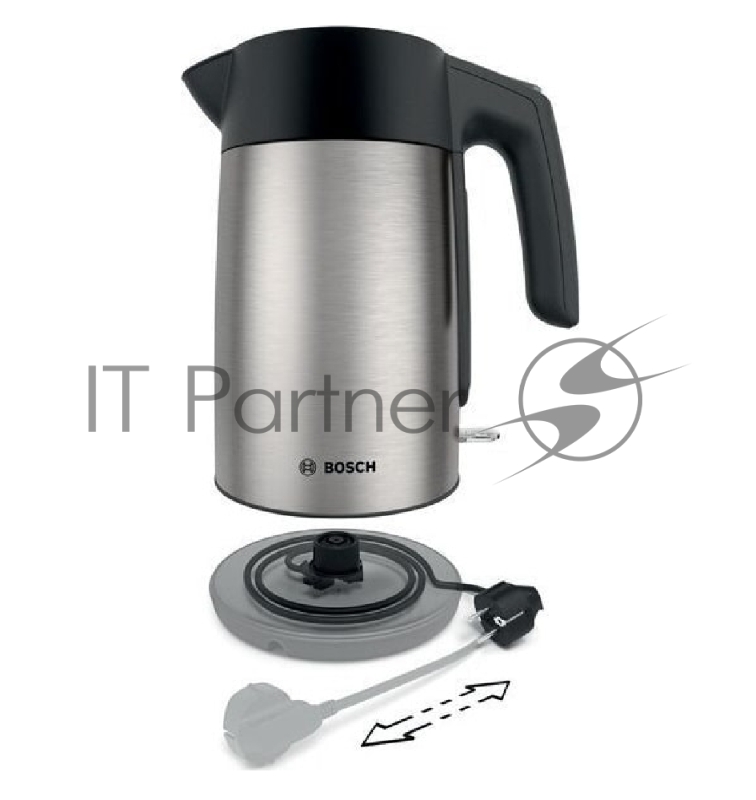 Чайник BOSCH TWK7L460, 1,7л, 2400 Вт., нерж.сталь, шкала уровня воды