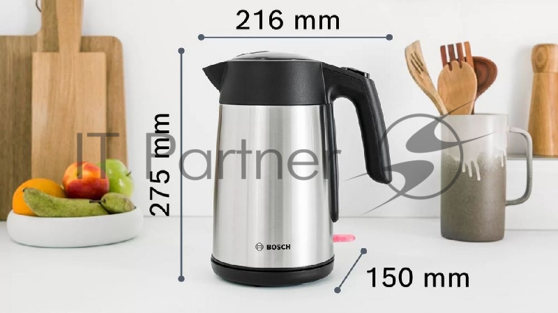 Чайник BOSCH TWK7L460, 1,7л, 2400 Вт., нерж.сталь, шкала уровня воды