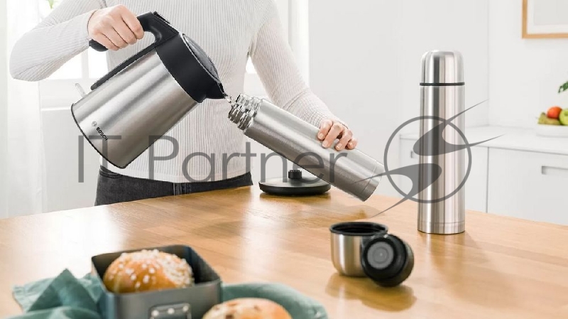 Чайник BOSCH TWK7L460, 1,7л, 2400 Вт., нерж.сталь, шкала уровня воды