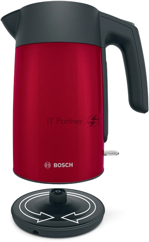 Чайник BOSCH TWK7L464, 1.7л, 2400 Вт., нерж.сталь, покрытая эмалью, красный, шкала уровня воды