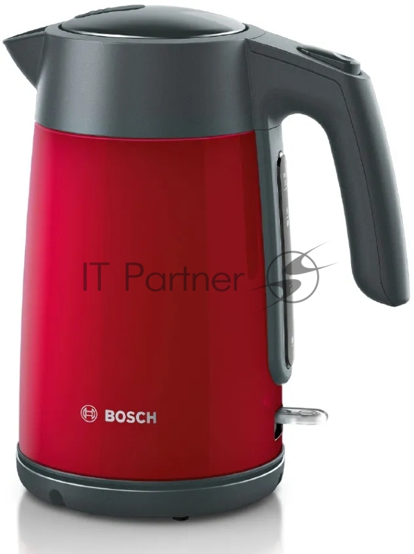 Чайник BOSCH TWK7L464, 1.7л, 2400 Вт., нерж.сталь, покрытая эмалью, красный, шкала уровня воды