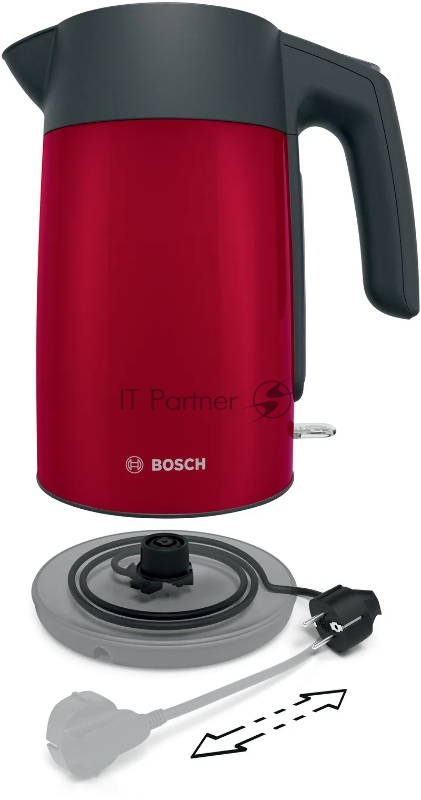 Чайник BOSCH TWK7L464, 1.7л, 2400 Вт., нерж.сталь, покрытая эмалью, красный, шкала уровня воды