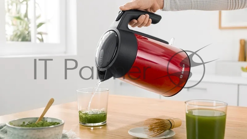 Чайник BOSCH TWK7L464, 1.7л, 2400 Вт., нерж.сталь, покрытая эмалью, красный, шкала уровня воды