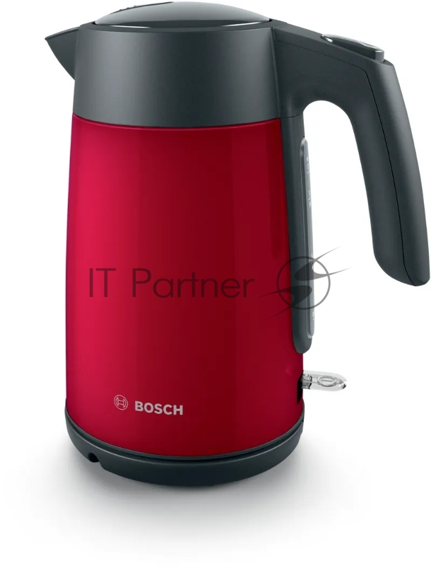 Чайник BOSCH TWK7L464, 1.7л, 2400 Вт., нерж.сталь, покрытая эмалью, красный, шкала уровня воды