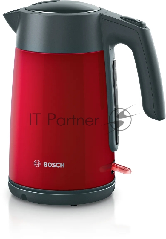 Чайник BOSCH TWK7L464, 1.7л, 2400 Вт., нерж.сталь, покрытая эмалью, красный, шкала уровня воды