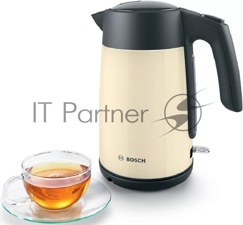Чайник BOSCH TWK7L467, 1.7л, 2400 Вт., нерж.сталь, покрытая эмалью, бежевый, шкала уровня воды