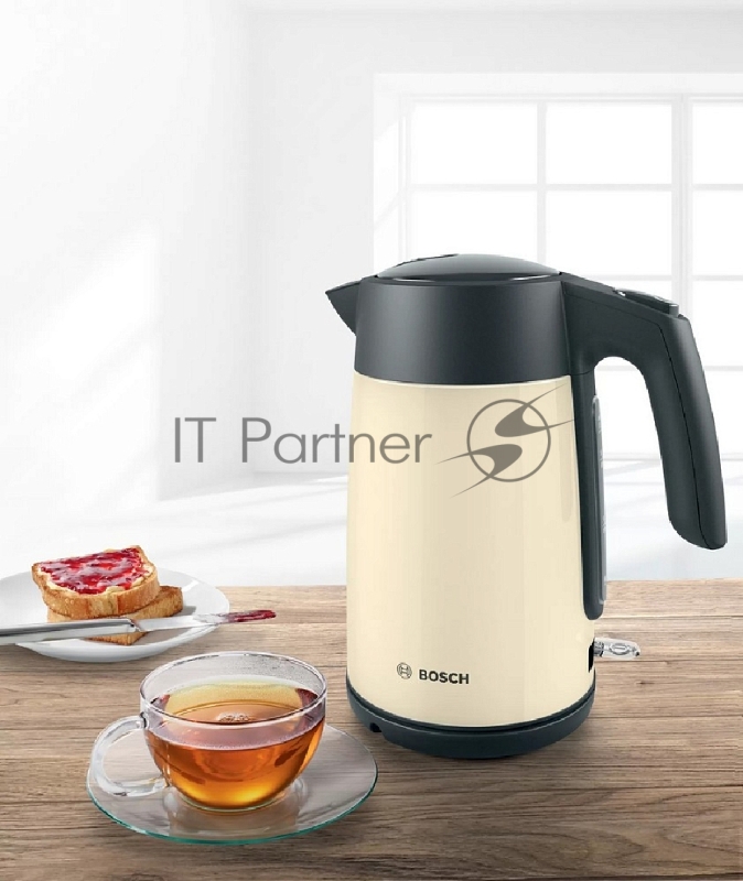 Чайник BOSCH TWK7L467, 1.7л, 2400 Вт., нерж.сталь, покрытая эмалью, бежевый, шкала уровня воды