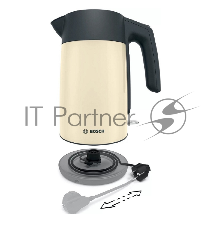 Чайник BOSCH TWK7L467, 1.7л, 2400 Вт., нерж.сталь, покрытая эмалью, бежевый, шкала уровня воды