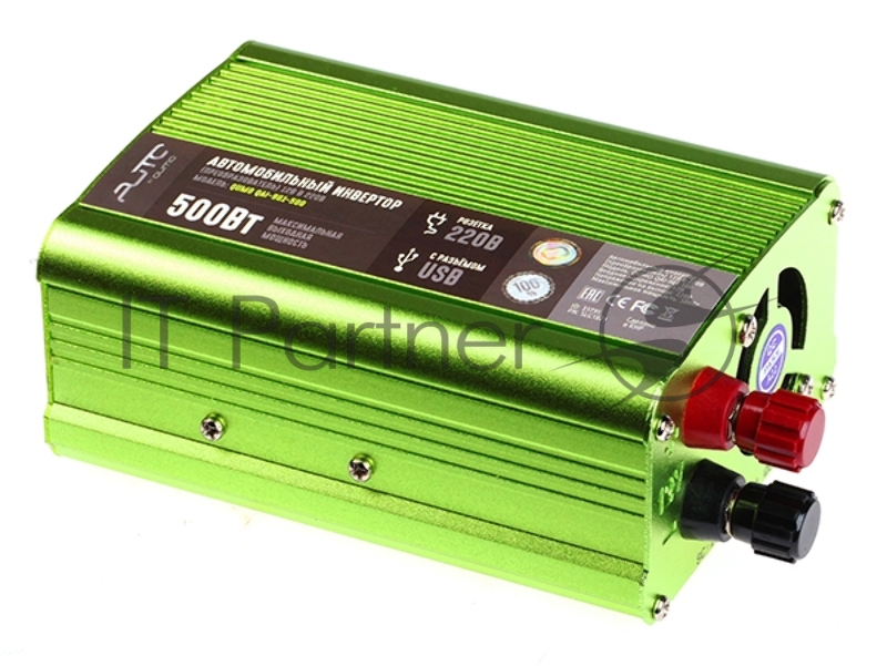 Автомобильный инвертор (преобразователь) постоянного тока 12В в переменный ток 220В, модель QUMO QAI-901-500 (Inv 001), максимальная выходная мощность 500Вт, встроенный разъем USB