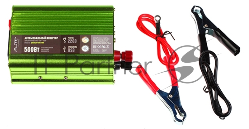 Автомобильный инвертор (преобразователь) постоянного тока 12В в переменный ток 220В, модель QUMO QAI-901-500 (Inv 001), максимальная выходная мощность 500Вт, встроенный разъем USB