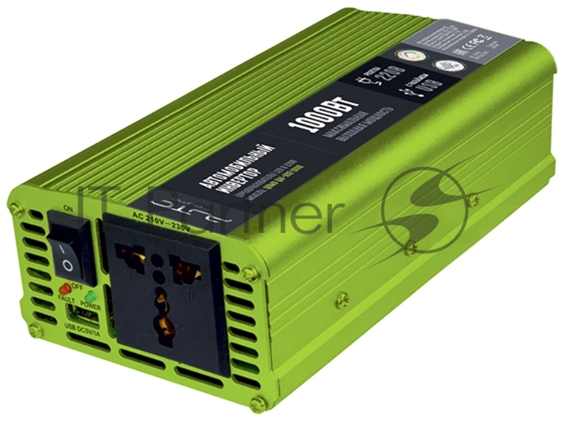 Автомобильный инвертор (преобразователь) постоянного тока 12В в переменный ток 220В, модель QUMO QAI-902-1000 (Inv 002), максимальная выходная мощность 1000Вт, встроенный разъем USB
