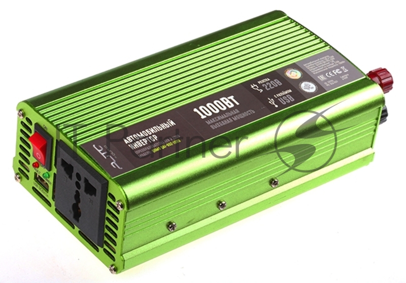 Автомобильный инвертор (преобразователь) постоянного тока 12В в переменный ток 220В, модель QUMO QAI-902-1000 (Inv 002), максимальная выходная мощность 1000Вт, встроенный разъем USB