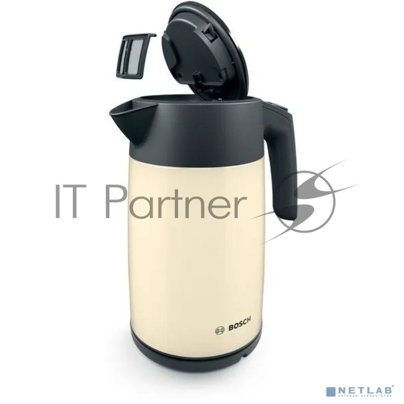 Чайник BOSCH TWK7L467, 1.7л, 2400 Вт., нерж.сталь, покрытая эмалью, бежевый, шкала уровня воды