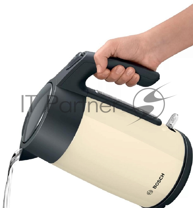 Чайник BOSCH TWK7L467, 1.7л, 2400 Вт., нерж.сталь, покрытая эмалью, бежевый, шкала уровня воды