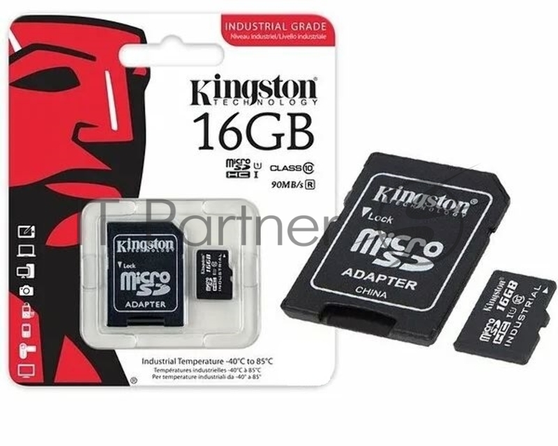 Флеш карта microSDHC 16Gb Class10 Kingston <SDCIT2/16GB> Industrial Temperature Class UHS-I с адаптером