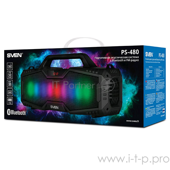 Колонки SVEN PS-480, черный (24 Вт, Bluetooth, FM, USB, microSD, LED-дисплей, 2000мА*ч)