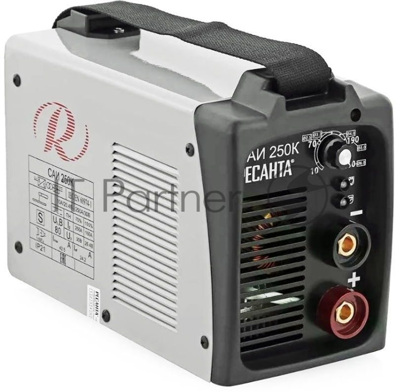 Сварочный аппарат компакт Ресанта САИ 250К 65/38 {154В-242В, макс.7,7кВт, 10А-250А, ПВ 70%, напр. холостого хода 80В, напр. 29В, макс. диаметр электрода 6,мм, 4,1кг}
