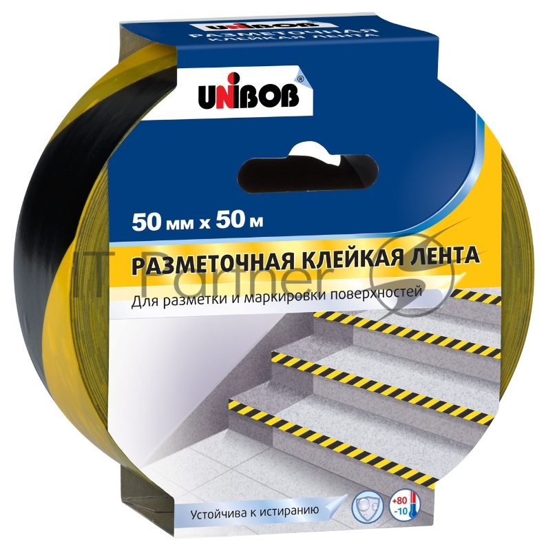 Лента разметочная Unibob 48905 черный/желтый 50мм 50м клейкая